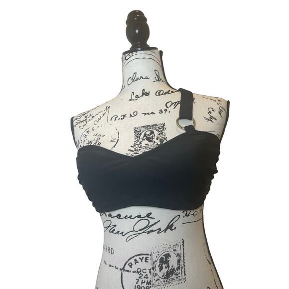 Y2K APOSTROPHE BIKINI TOP BRALETTE CRISSCROSS STRAP SZ L BLACK /PADDINGS BEACHY - Picture 13 of 16